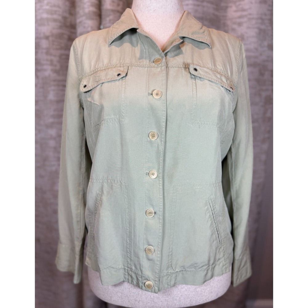 Vintage TROUSERS New York 100% Silk Military Shacket Women 10 Light Sage Safari